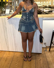 Load image into Gallery viewer, Asymmetrical Denim Mini Skirt